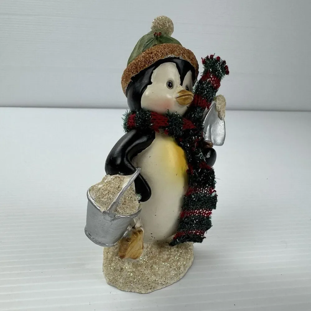 Christmas Penguin Figurine with Scarf & Shovel Holiday Winter Decor Whimsical